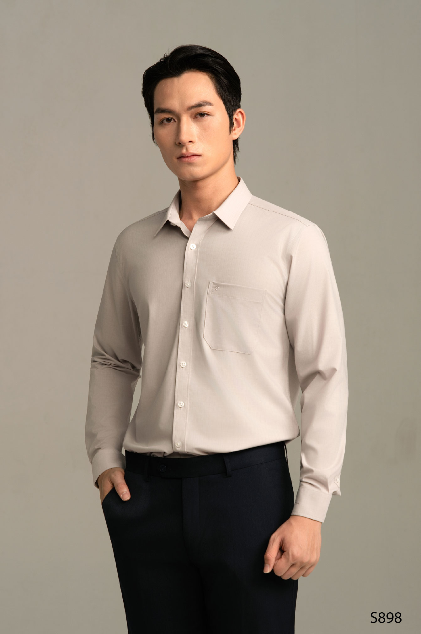 Sơ mi dài tay nam cao cấp Santino màu be | S898